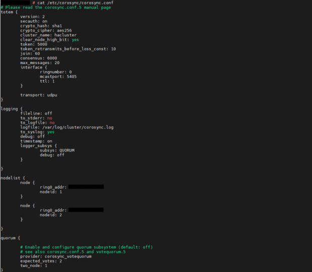 Pacemaker cluster command output